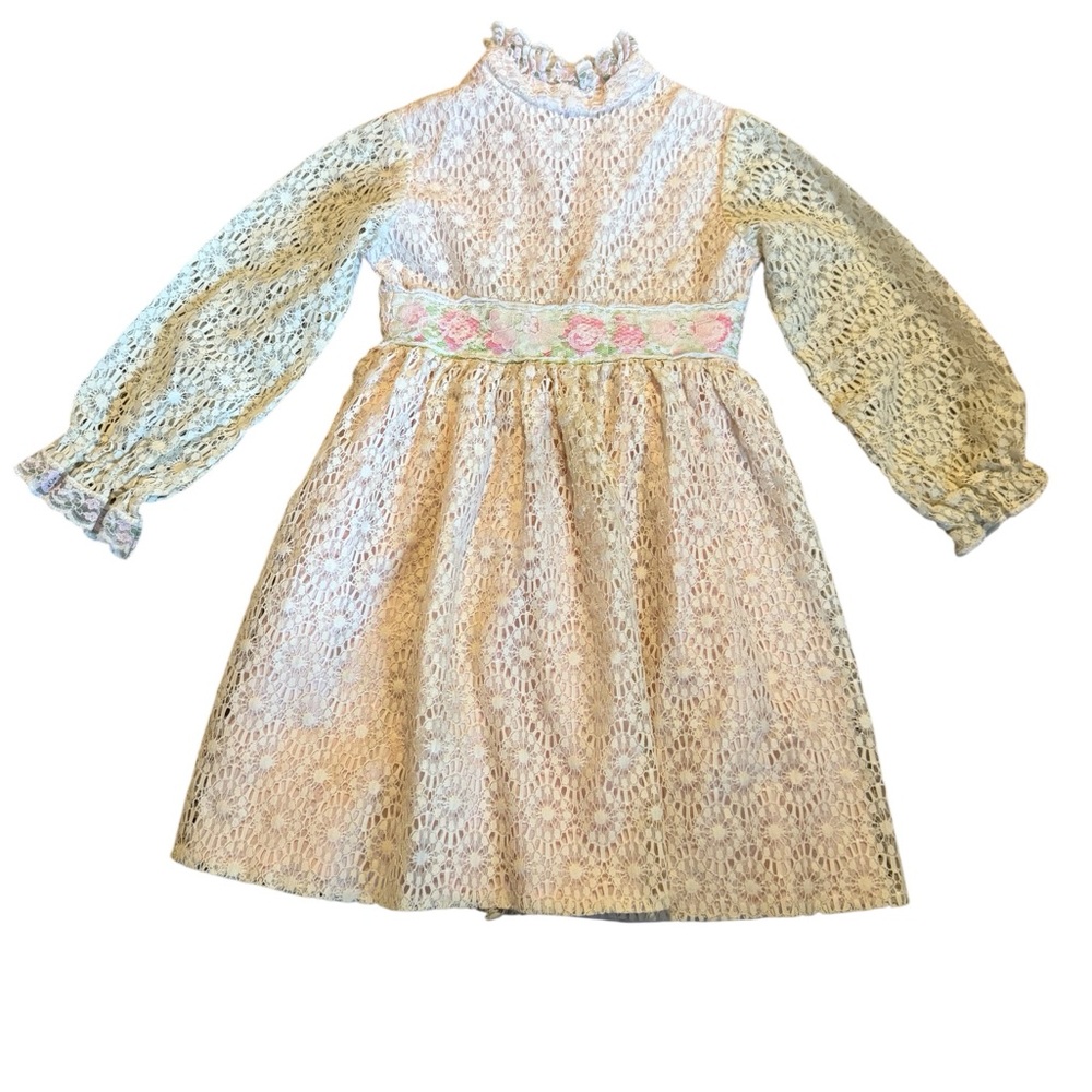 1970’s Claire Brooke Original Vintage Charming Floral Lace Kids Dress